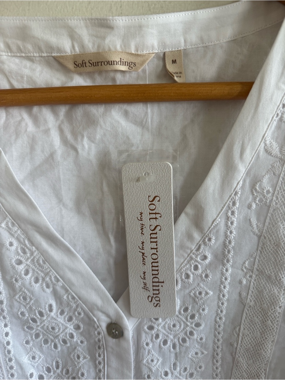 Soft surroundings Eloise white eyelet cotton button down sleeveless top sz M NWT - Picture 4 of 6